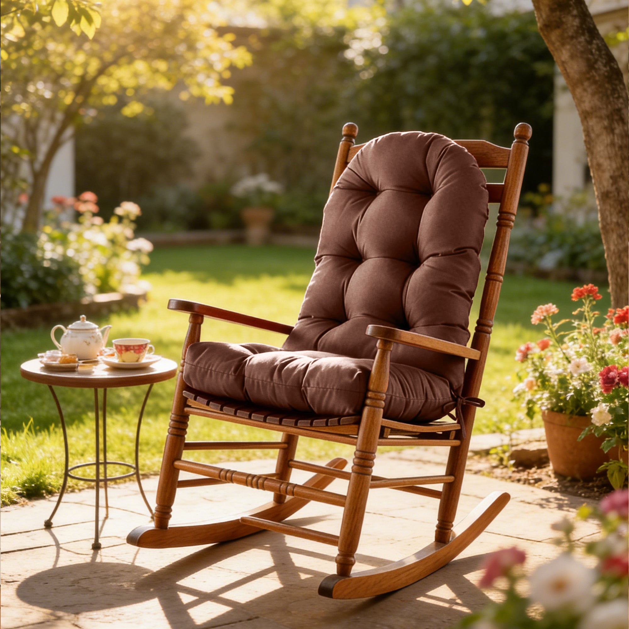 Patio Rocking Chair Cushion with Ties,48"x21"x4" Water Resistant Polyester High Back Replacement Pad, Thick Filled Outdoor Patio Cushions for Porch Deck Balcony Garden Seating