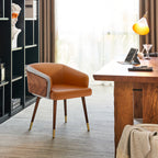 ARTPLAN Modern Dining Chair Faux Leather, Walnut Top Metal Legs Kitchen Seat，set of 1/set of 2