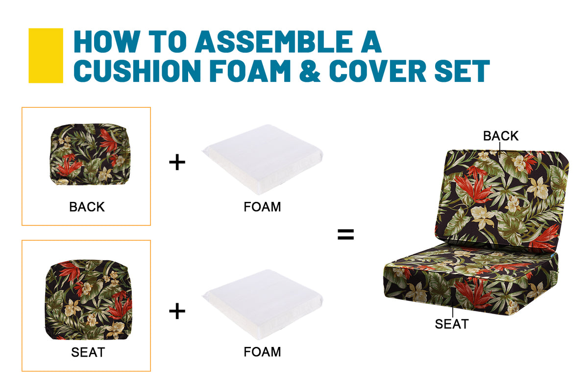 ARTPLAN Outdoor Deep Seat Slipcovers，Set of 2 24x24x6" 18x24 Olefin,Square Outdoor Cushion Cover, for Patio Funiture