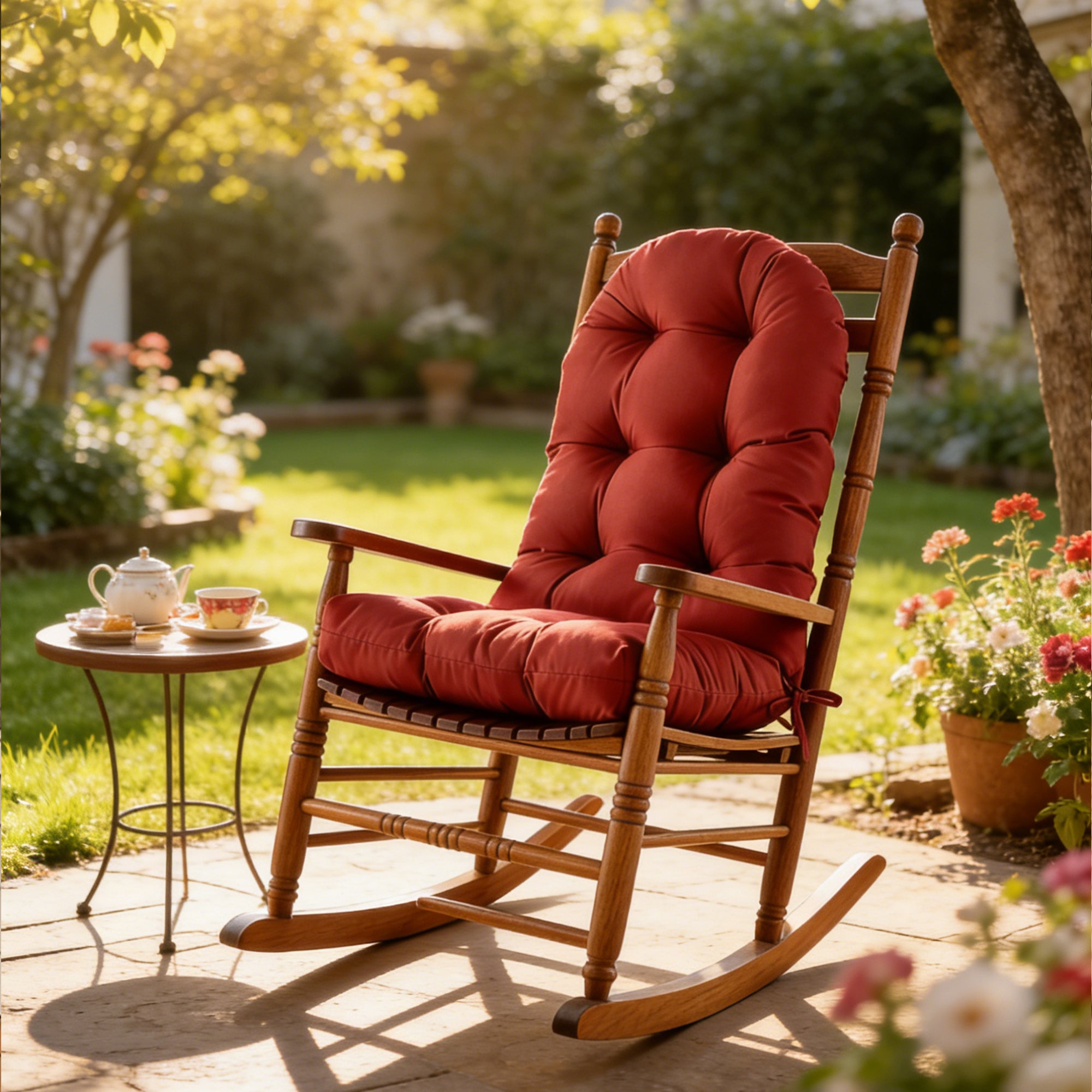 Patio Rocking Chair Cushion with Ties,48"x21"x4" Water Resistant Polyester High Back Replacement Pad, Thick Filled Outdoor Patio Cushions for Porch Deck Balcony Garden Seating