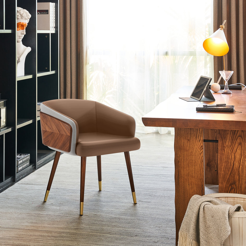 ARTPLAN Modern Dining Chair Faux Leather, Walnut Top Metal Legs Kitchen Seat，set of 1/set of 2