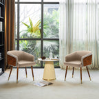 ARTPLAN Modern Dining Chair Faux Leather, Walnut Top Metal Legs Kitchen Seat，set of 1/set of 2