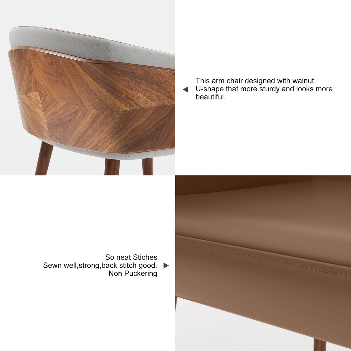 ARTPLAN Modern Dining Chair Faux Leather, Walnut Top Metal Legs Kitchen Seat，set of 1/set of 2