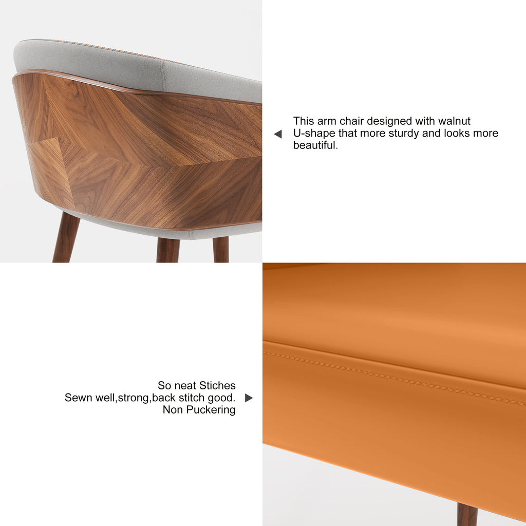 ARTPLAN Modern Dining Chair Faux Leather, Walnut Top Metal Legs Kitchen Seat，set of 1/set of 2