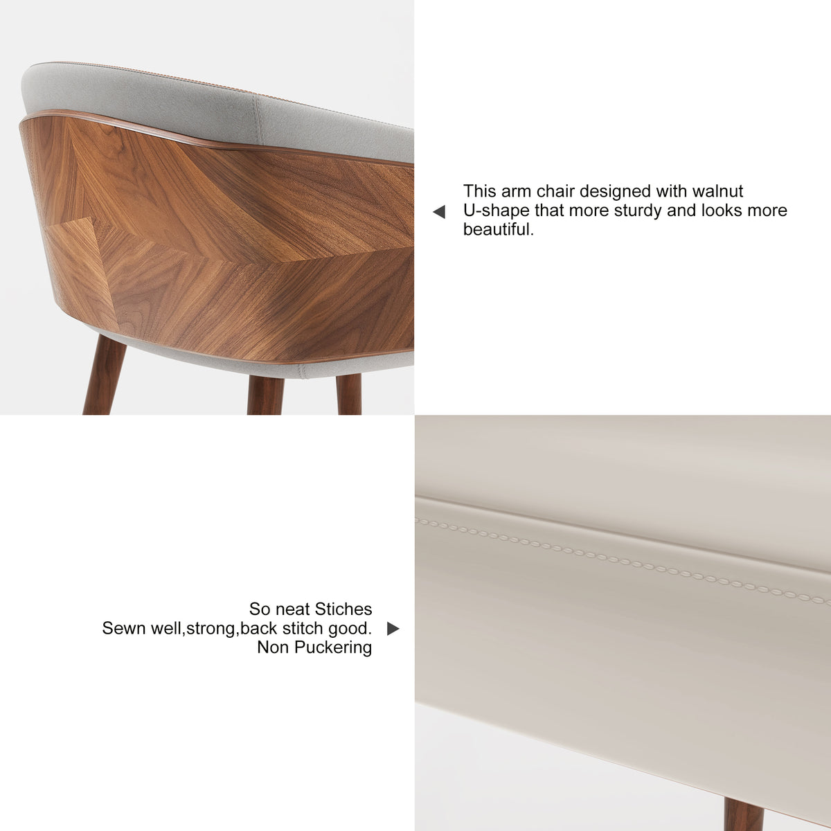 ARTPLAN Modern Dining Chair Faux Leather, Walnut Top Metal Legs Kitchen Seat，set of 1/set of 2