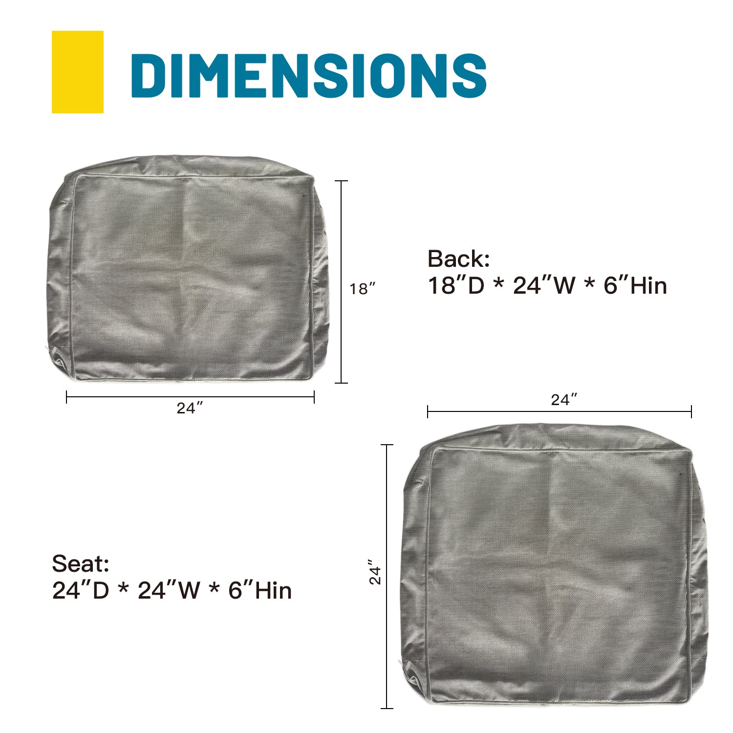 ARTPLAN Outdoor Deep Seat Slipcovers，Set of 2 24x24x6" 18x24 Olefin,Square Outdoor Cushion Cover, for Patio Funiture