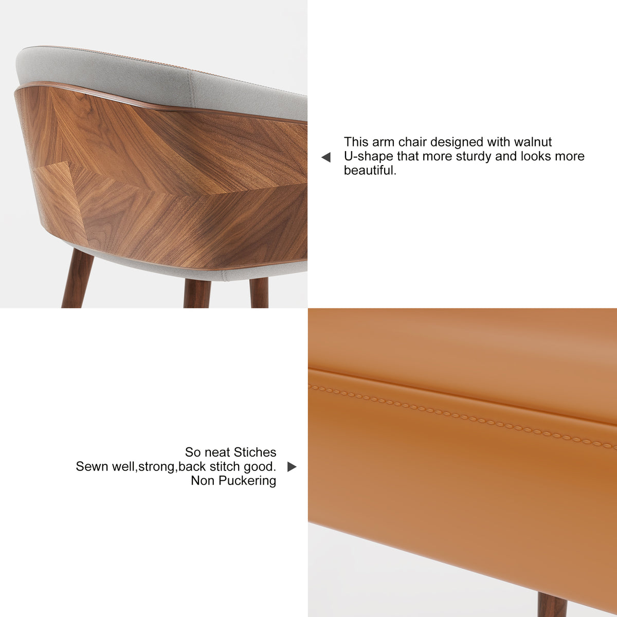 ARTPLAN Modern Dining Chair Faux Leather, Walnut Top Metal Legs Kitchen Seat，set of 1/set of 2