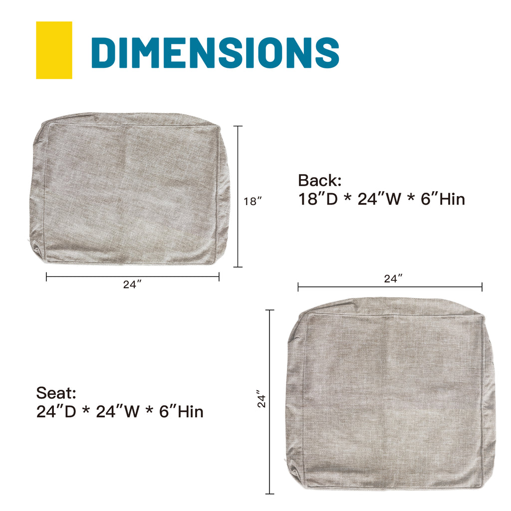 ARTPLAN Outdoor Deep Seat Slipcovers，Set of 2 24x24x6" 18x24 Olefin,Square Outdoor Cushion Cover, for Patio Funiture