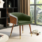ARTPLAN Modern Dining Chair Faux Leather, Walnut Top Metal Legs Kitchen Seat，set of 1/set of 2