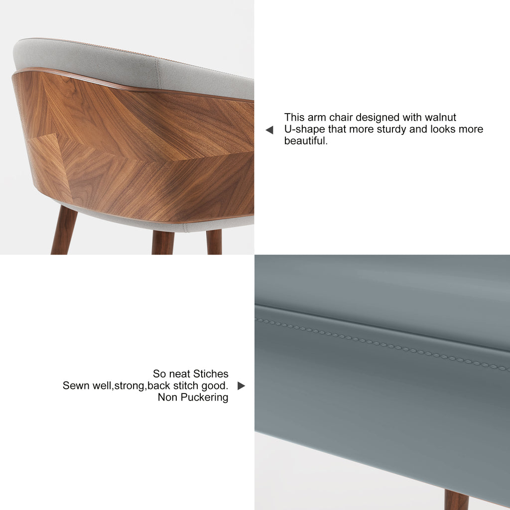 ARTPLAN Modern Dining Chair Faux Leather, Walnut Top Metal Legs Kitchen Seat，set of 1/set of 2