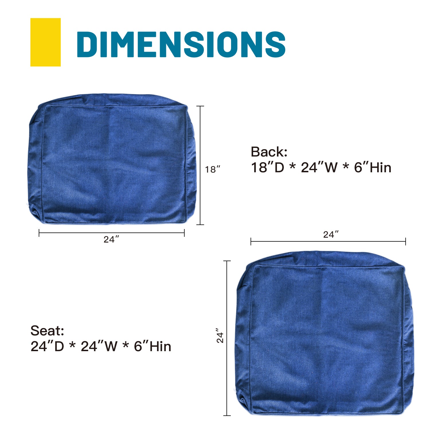 ARTPLAN Outdoor Deep Seat Slipcovers，Set of 2 24x24x6" 18x24 Olefin,Square Outdoor Cushion Cover, for Patio Funiture