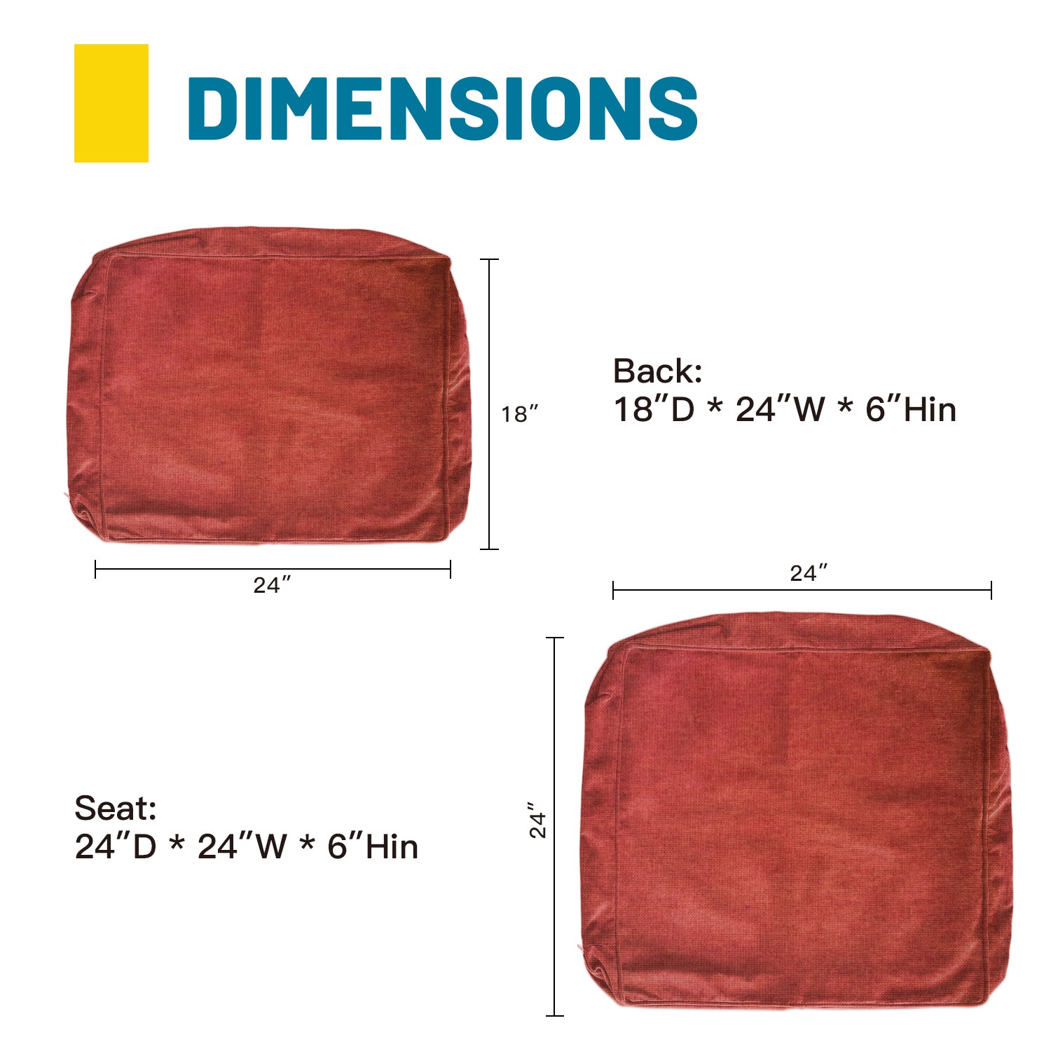 ARTPLAN Outdoor Deep Seat Slipcovers，Set of 2 24x24x6" 18x24 Olefin,Square Outdoor Cushion Cover, for Patio Funiture