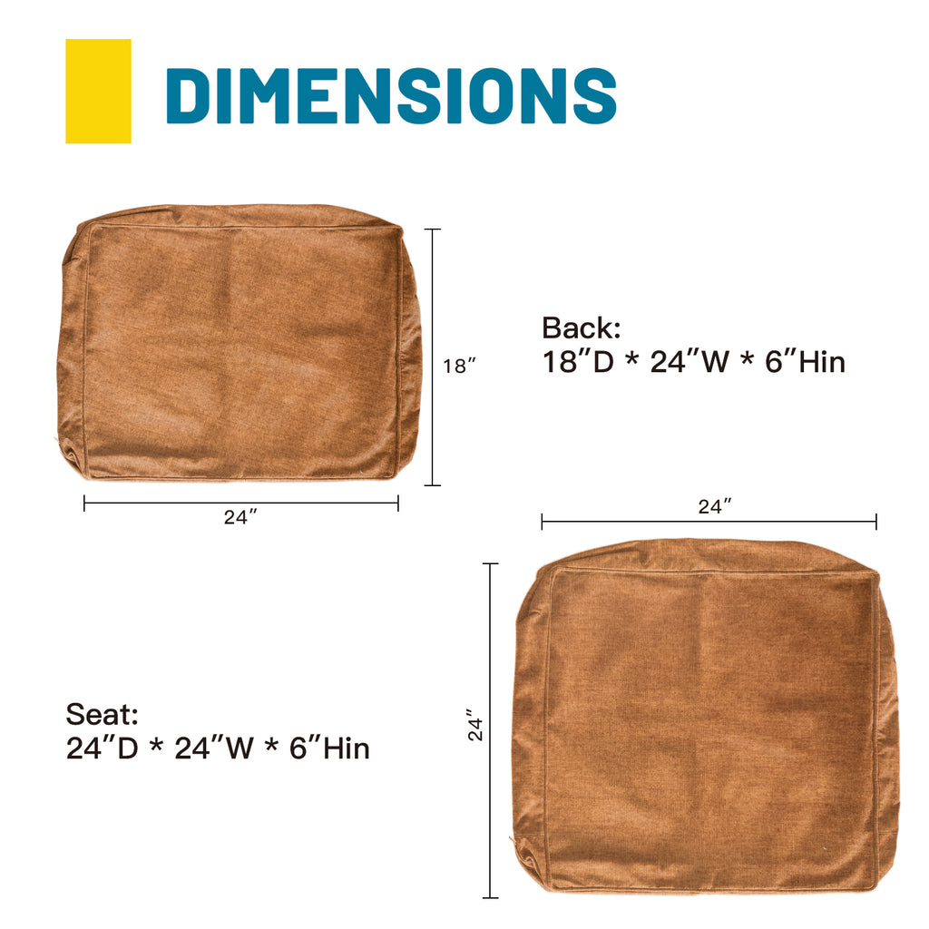 ARTPLAN Outdoor Deep Seat Slipcovers，Set of 2 24x24x6" 18x24 Olefin,Square Outdoor Cushion Cover, for Patio Funiture