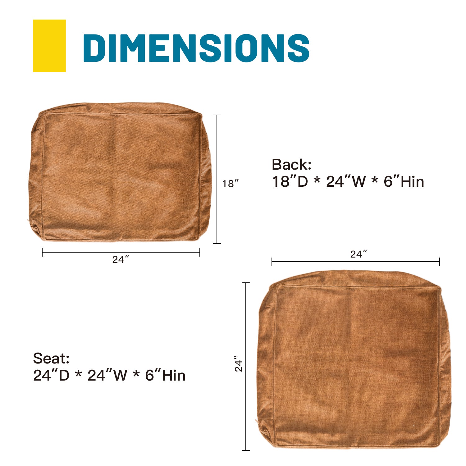 ARTPLAN Outdoor Deep Seat Slipcovers，Set of 2 24x24x6" 18x24 Olefin,Square Outdoor Cushion Cover, for Patio Funiture