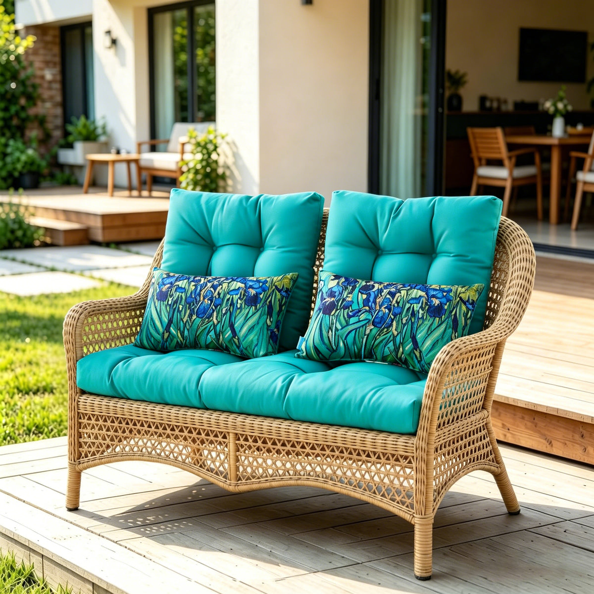 ARTPLAN 5 Piece Patio Loveseat Bench Cushion Set, Wicker Outdoor Pillow Pads ,44"19"4",19"19"4"