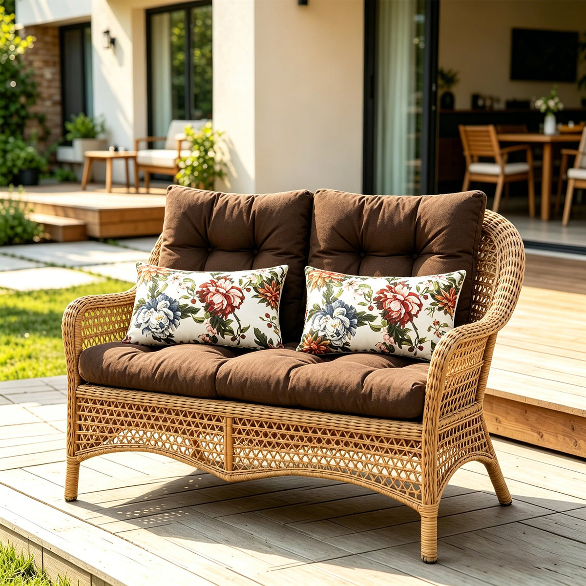 ARTPLAN 5 Piece Patio Loveseat Bench Cushion Set, Wicker Outdoor Pillow Pads ,44"19"4",19"19"4"