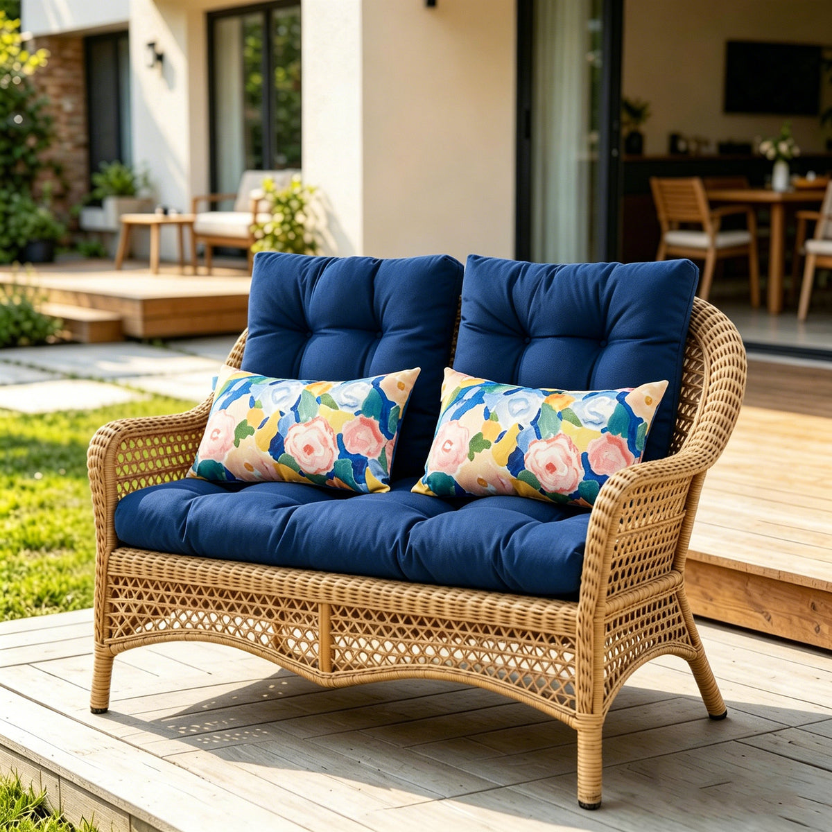 ARTPLAN 5 Piece Patio Loveseat Bench Cushion Set, Wicker Outdoor Pillow Pads ,44"19"4",19"19"4"