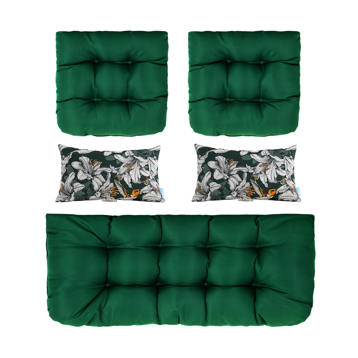 ARTPLAN 5 Piece Patio Loveseat Bench Cushion Set, Wicker Outdoor Pillow Pads ,44"19"4",19"19"4"