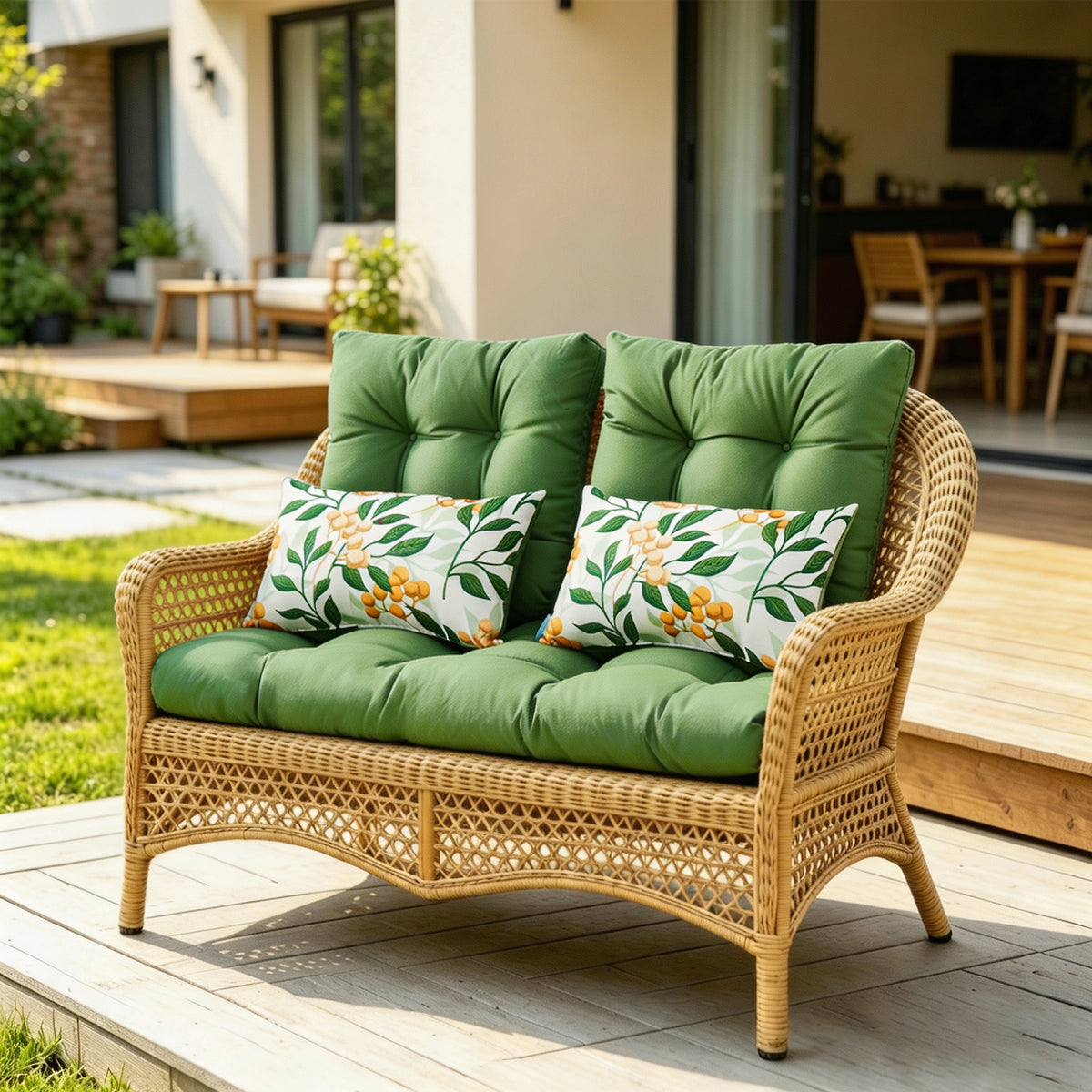 ARTPLAN 5 Piece Patio Loveseat Bench Cushion Set, Wicker Outdoor Pillow Pads ,44"19"4",19"19"4"