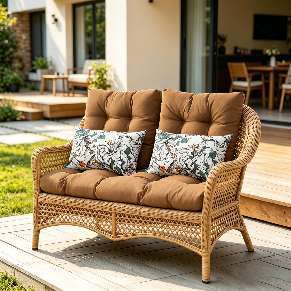 ARTPLAN 5 Piece Patio Loveseat Bench Cushion Set, Wicker Outdoor Pillow Pads ,44"19"4",19"19"4"