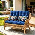 ARTPLAN 5 Piece Patio Loveseat Bench Cushion Set, Wicker Outdoor Pillow Pads ,44"19"4",19"19"4"