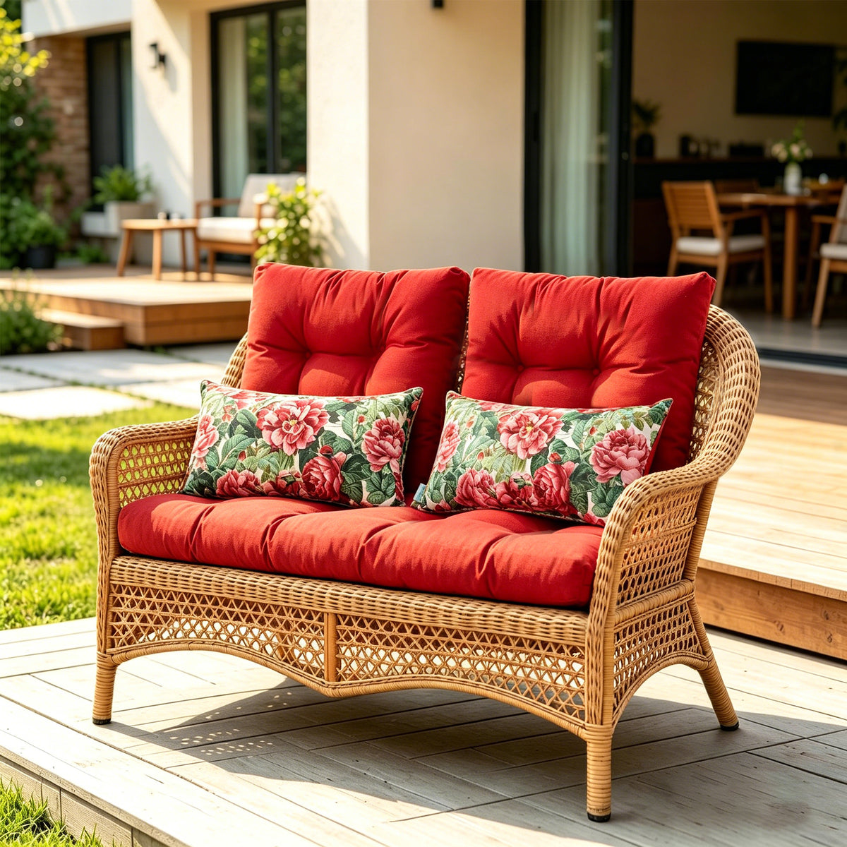 ARTPLAN 5 Piece Patio Loveseat Bench Cushion Set, Wicker Outdoor Pillow Pads ,44"19"4",19"19"4"