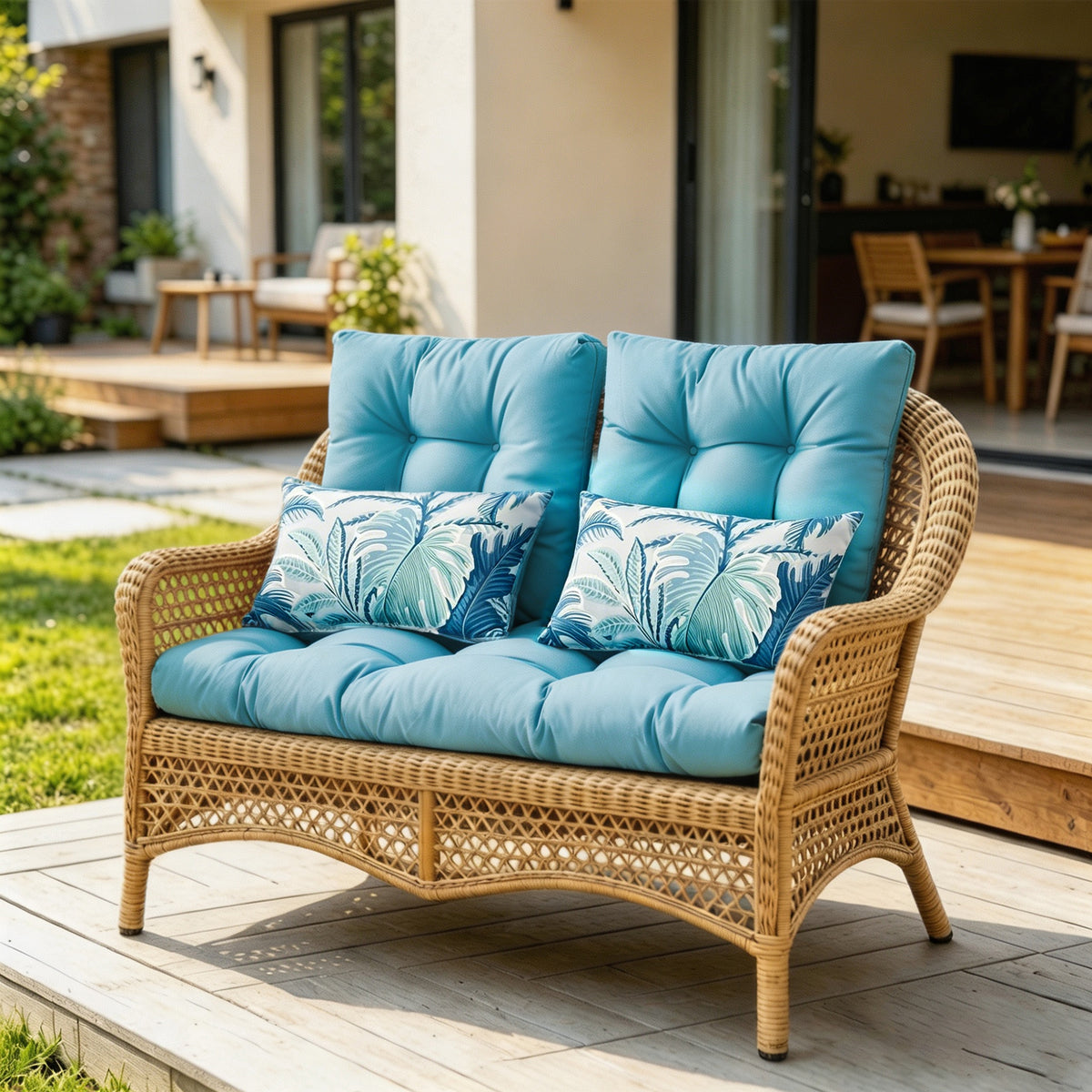 ARTPLAN 5 Piece Patio Loveseat Bench Cushion Set, Wicker Outdoor Pillow Pads ,44"19"4",19"19"4"