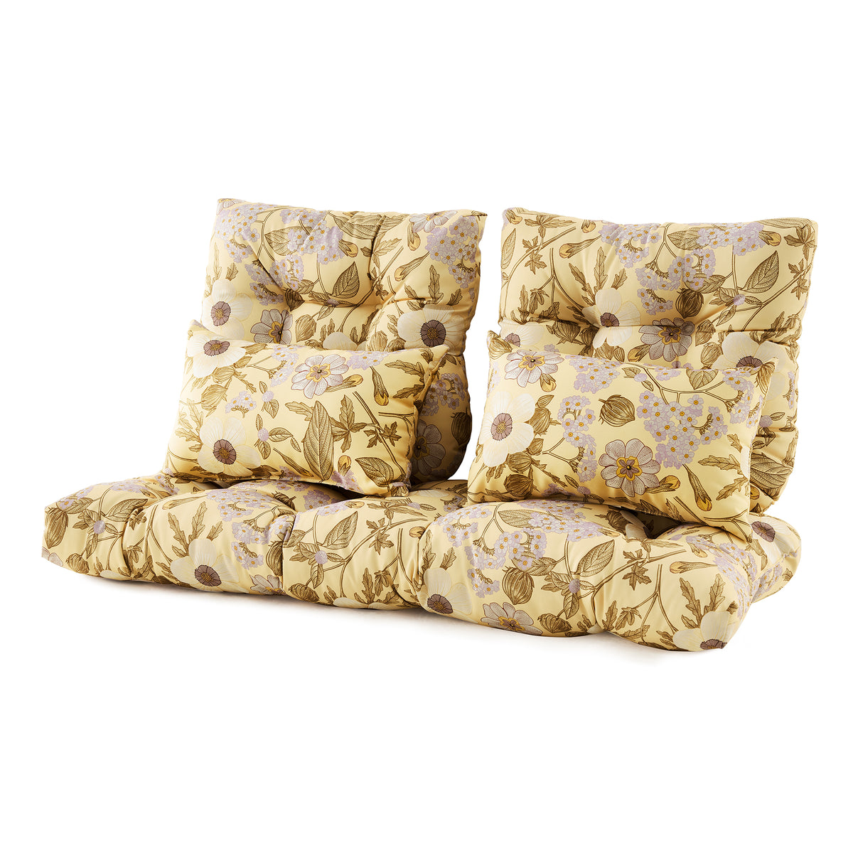 ARTPLAN Outdoor Cushions for Settee,Wicker Loveseat Cushions with Tie,Tufted Patio Cushions 2 U-Shaped Set of 5 Piece,L44xW19，Floral