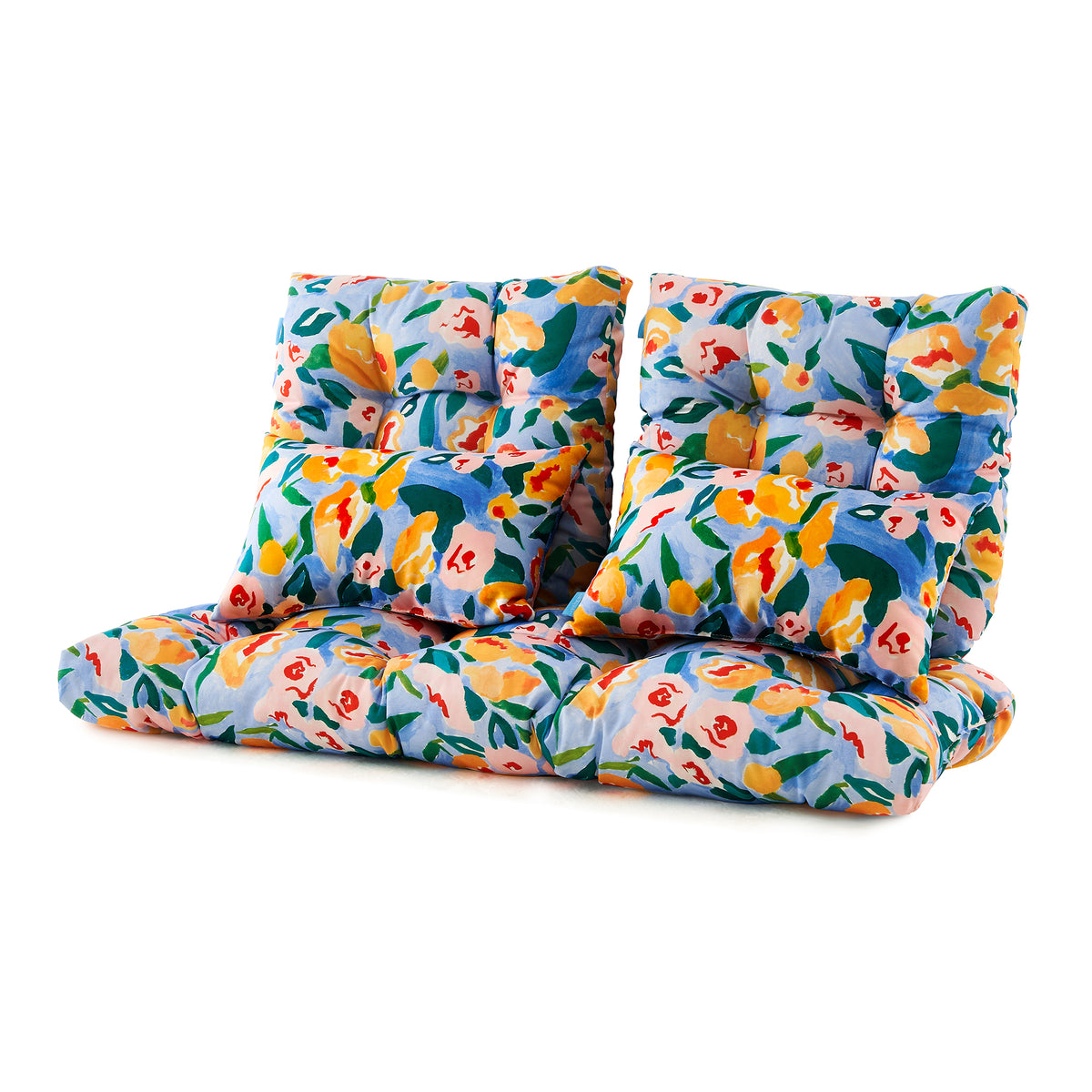 ARTPLAN Outdoor Cushions for Settee,Wicker Loveseat Cushions with Tie,Tufted Patio Cushions 2 U-Shaped Set of 5 Piece,L44xW19，Floral