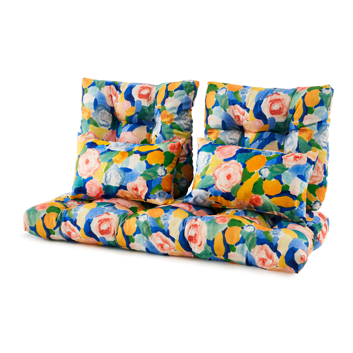 ARTPLAN Outdoor Cushions for Settee,Wicker Loveseat Cushions with Tie,Tufted Patio Cushions 2 U-Shaped Set of 5 Piece,L44xW19，Floral