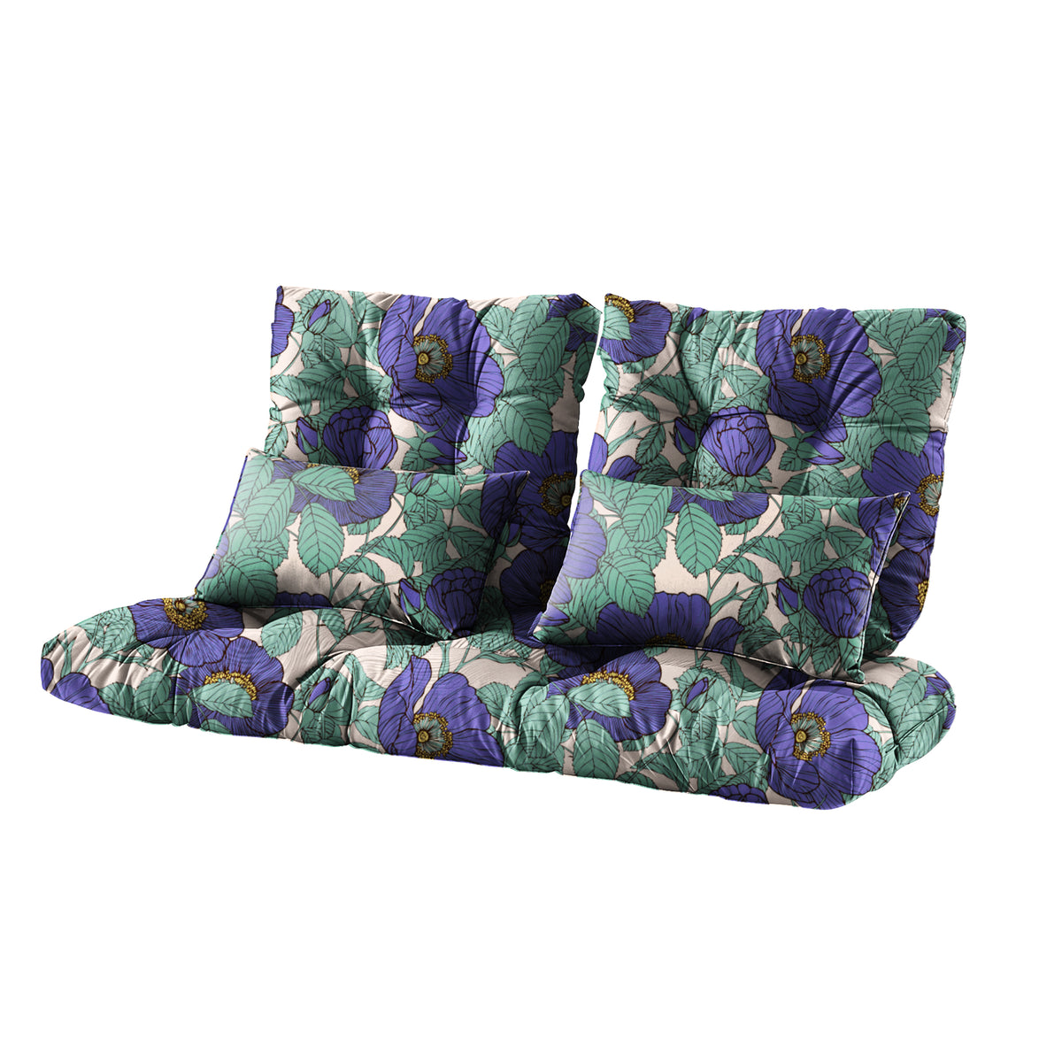 ARTPLAN Outdoor Cushions for Settee,Wicker Loveseat Cushions with Tie,Tufted Patio Cushions 2 U-Shaped Set of 5 Piece,L44xW19，Floral