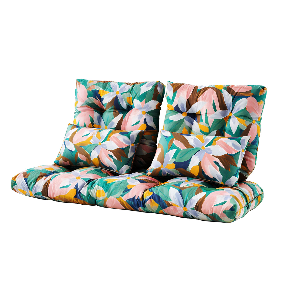 ARTPLAN Outdoor Cushions for Settee,Wicker Loveseat Cushions with Tie,Tufted Patio Cushions 2 U-Shaped Set of 5 Piece,L44xW19，Floral