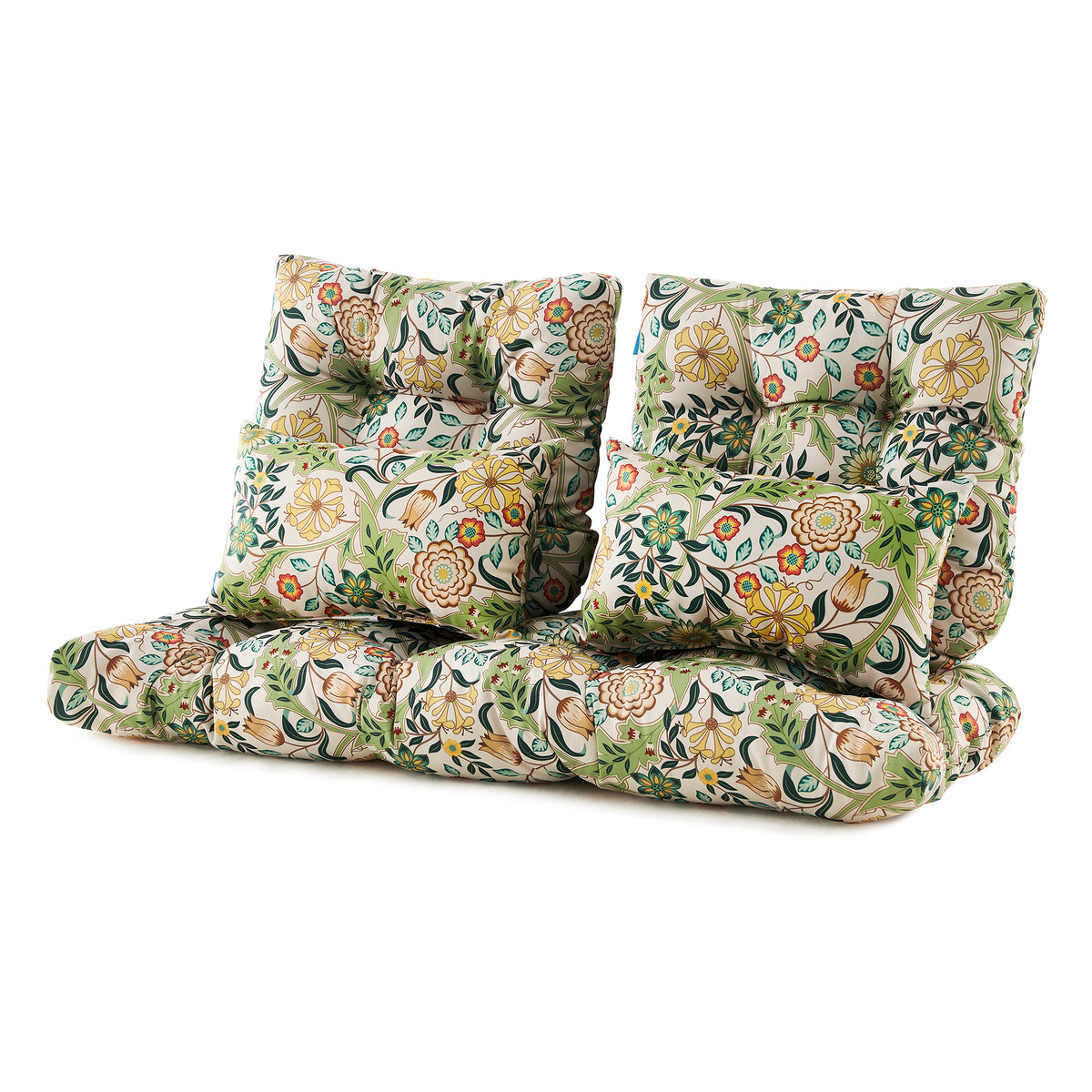 ARTPLAN Outdoor Cushions for Settee,Wicker Loveseat Cushions with Tie,Tufted Patio Cushions 2 U-Shaped Set of 5 Piece,L44xW19，Floral