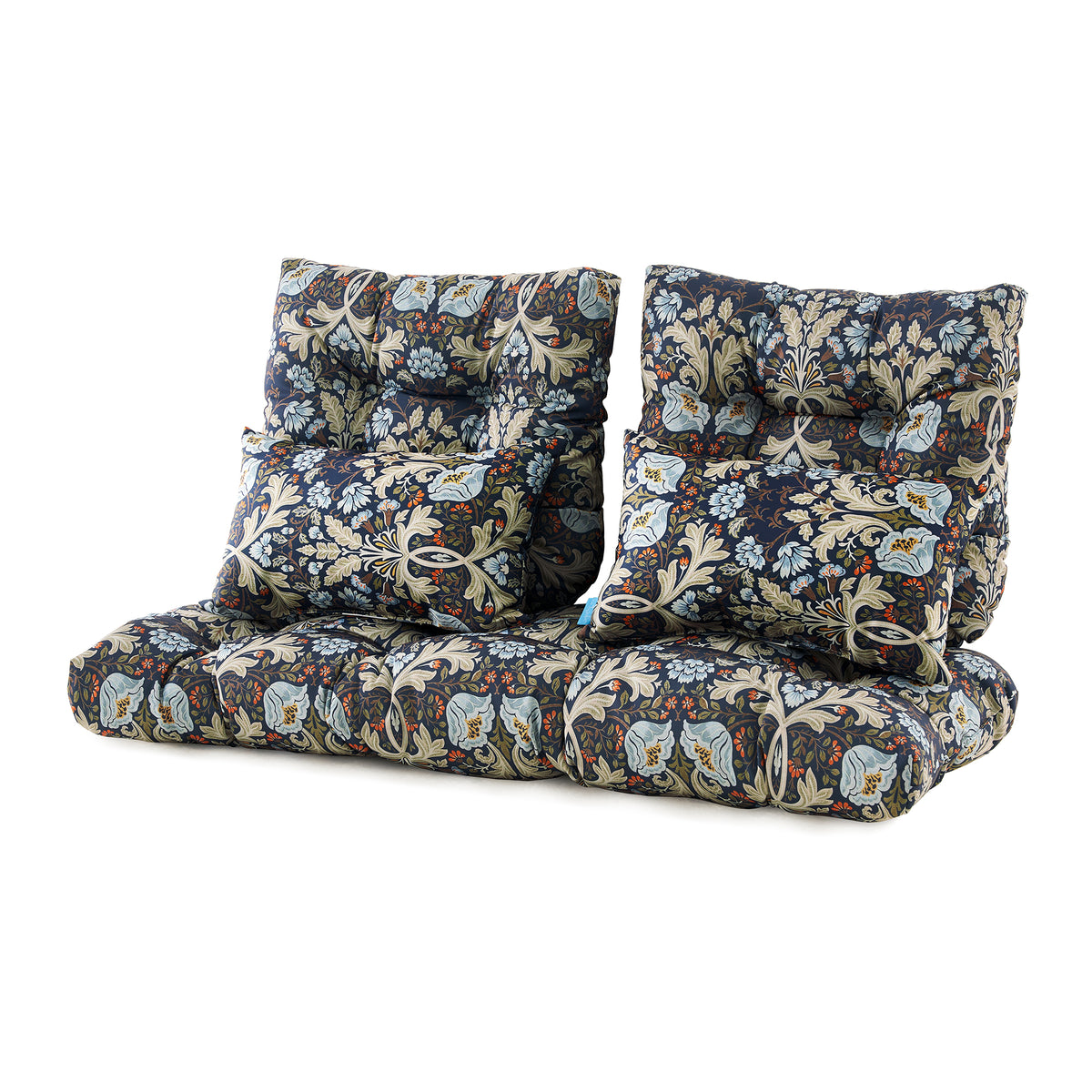 ARTPLAN Outdoor Cushions for Settee,Wicker Loveseat Cushions with Tie,Tufted Patio Cushions 2 U-Shaped Set of 5 Piece,L44xW19，Floral