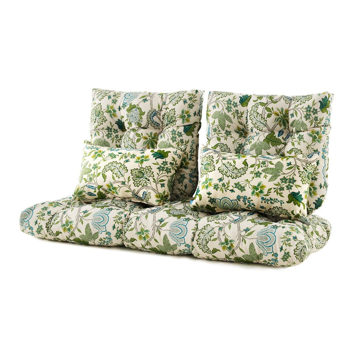 ARTPLAN Outdoor Cushions for Settee,Wicker Loveseat Cushions with Tie,Tufted Patio Cushions 2 U-Shaped Set of 5 Piece,L44xW19，Floral