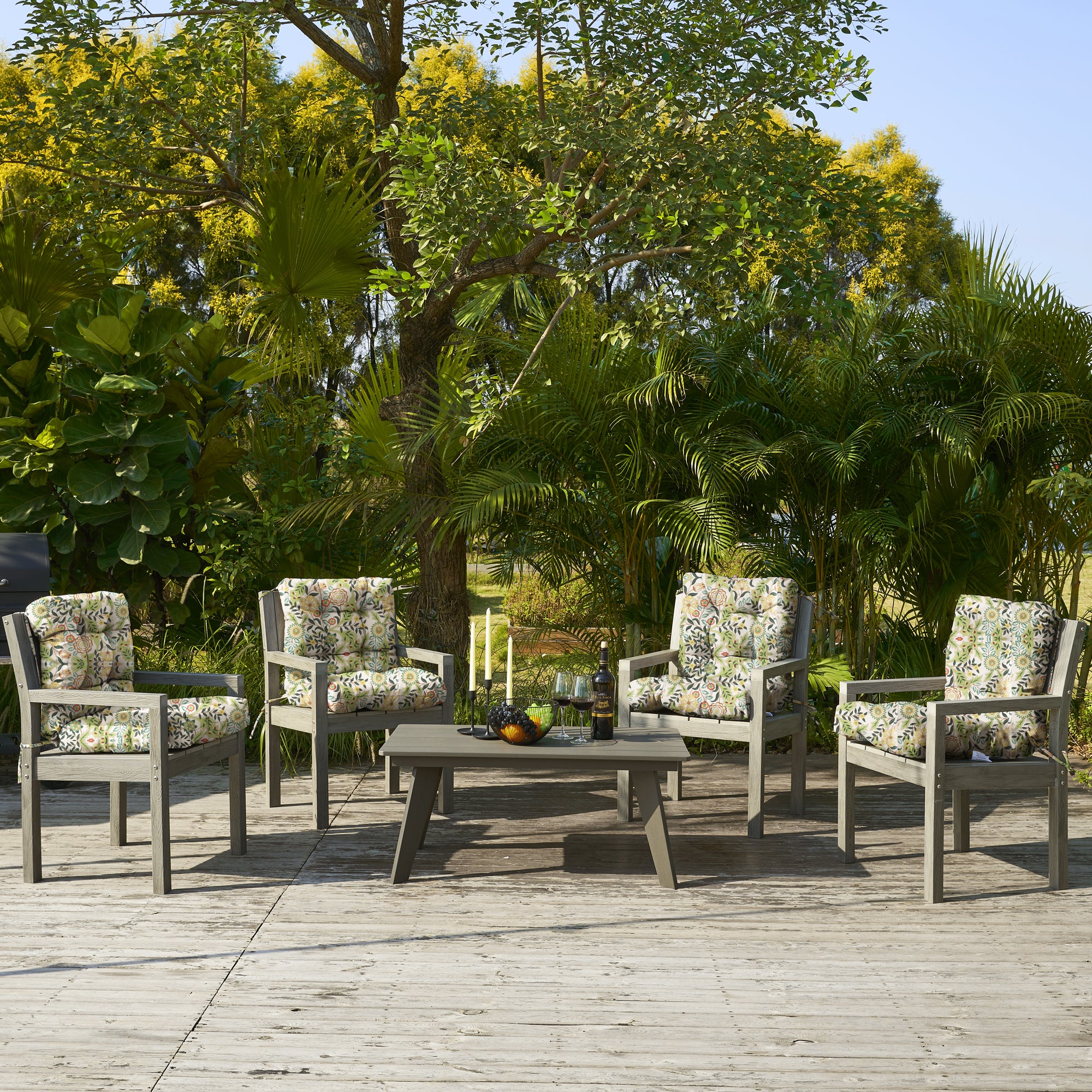 ARTPLAN Outdoor Chair Cushions,40"x20"x4",Low BackTufted Thick Outdoor Wicker Lawn Seat Cushion with Ties for Patio Furniture,Floral