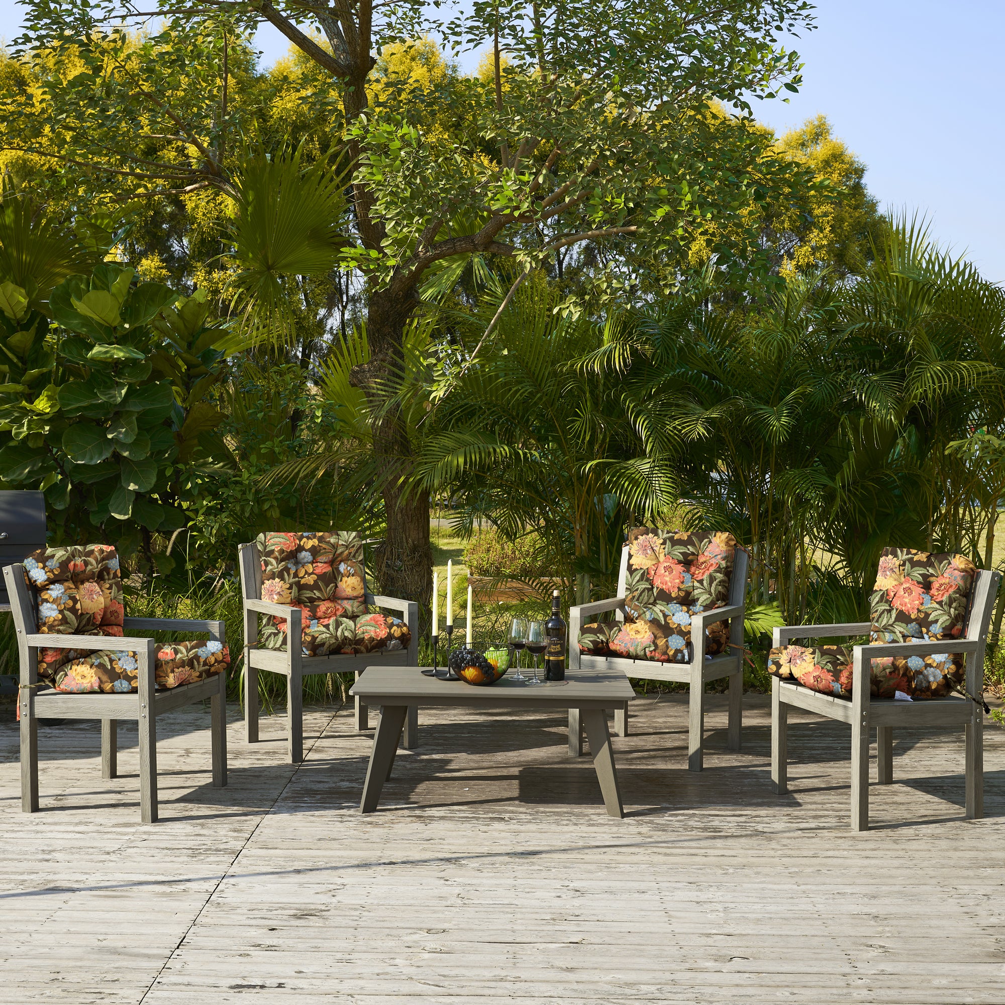 ARTPLAN Outdoor Chair Cushions,40"x20"x4",Low BackTufted Thick Outdoor Wicker Lawn Seat Cushion with Ties for Patio Furniture,Floral