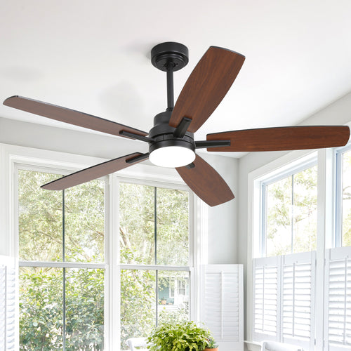 Ceiling Fans with Lights and Remote - 52 Inch Flush Mount Ceiling Fan with Noiseless Reversible DC Motor Timer LED Ceiling Fan for Bedroom Living Room Dining Room