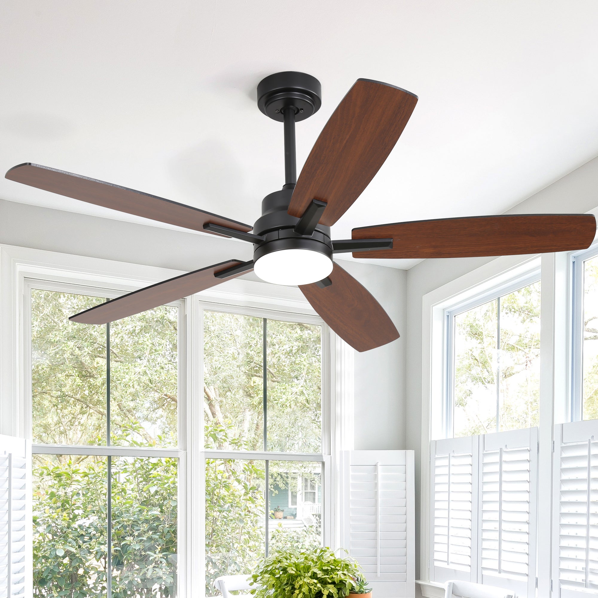 Ceiling Fans with Lights and Remote - 52 Inch Flush Mount Ceiling Fan with Noiseless Reversible DC Motor Timer LED Ceiling Fan for Bedroom Living Room Dining Room