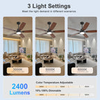 Ceiling Fans with Lights and Remote - 52 Inch Flush Mount Ceiling Fan with Noiseless Reversible DC Motor Timer LED Ceiling Fan for Bedroom Living Room Dining Room