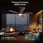 Ceiling Fans with Lights and Remote - 52 Inch Flush Mount Ceiling Fan with Noiseless Reversible DC Motor Timer LED Ceiling Fan for Bedroom Living Room Dining Room