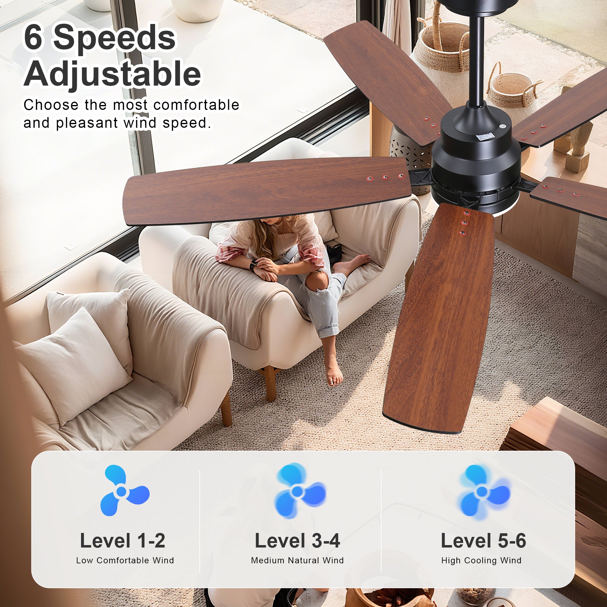 Ceiling Fans with Lights and Remote - 52 Inch Flush Mount Ceiling Fan with Noiseless Reversible DC Motor Timer LED Ceiling Fan for Bedroom Living Room Dining Room