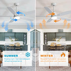 Ceiling Fans with Lights and Remote - 52 Inch Flush Mount Ceiling Fan with Noiseless Reversible DC Motor Timer LED Ceiling Fan for Bedroom Living Room Dining Room