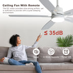 Ceiling Fans with Lights and Remote - 52 Inch Flush Mount Ceiling Fan with Noiseless Reversible DC Motor Timer LED Ceiling Fan for Bedroom Living Room Dining Room