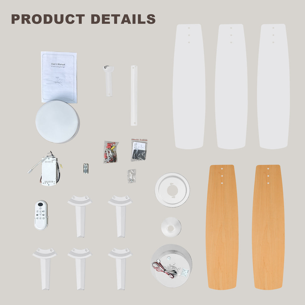 Ceiling Fans with Lights and Remote - 52 Inch Flush Mount Ceiling Fan with Noiseless Reversible DC Motor Timer LED Ceiling Fan for Bedroom Living Room Dining Room
