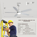 Ceiling Fans with Lights and Remote - 52 Inch Flush Mount Ceiling Fan with Noiseless Reversible DC Motor Timer LED Ceiling Fan for Bedroom Living Room Dining Room