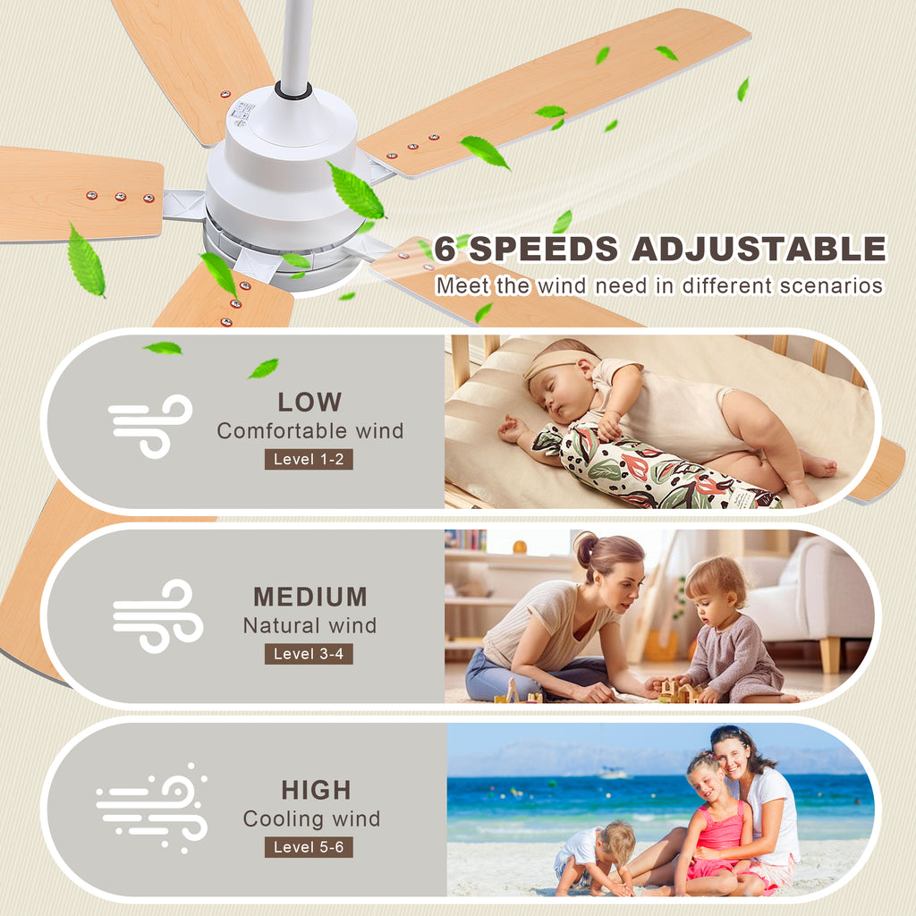Ceiling Fans with Lights and Remote - 52 Inch Flush Mount Ceiling Fan with Noiseless Reversible DC Motor Timer LED Ceiling Fan for Bedroom Living Room Dining Room