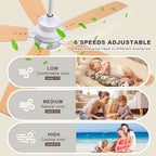 Ceiling Fans with Lights and Remote - 52 Inch Flush Mount Ceiling Fan with Noiseless Reversible DC Motor Timer LED Ceiling Fan for Bedroom Living Room Dining Room