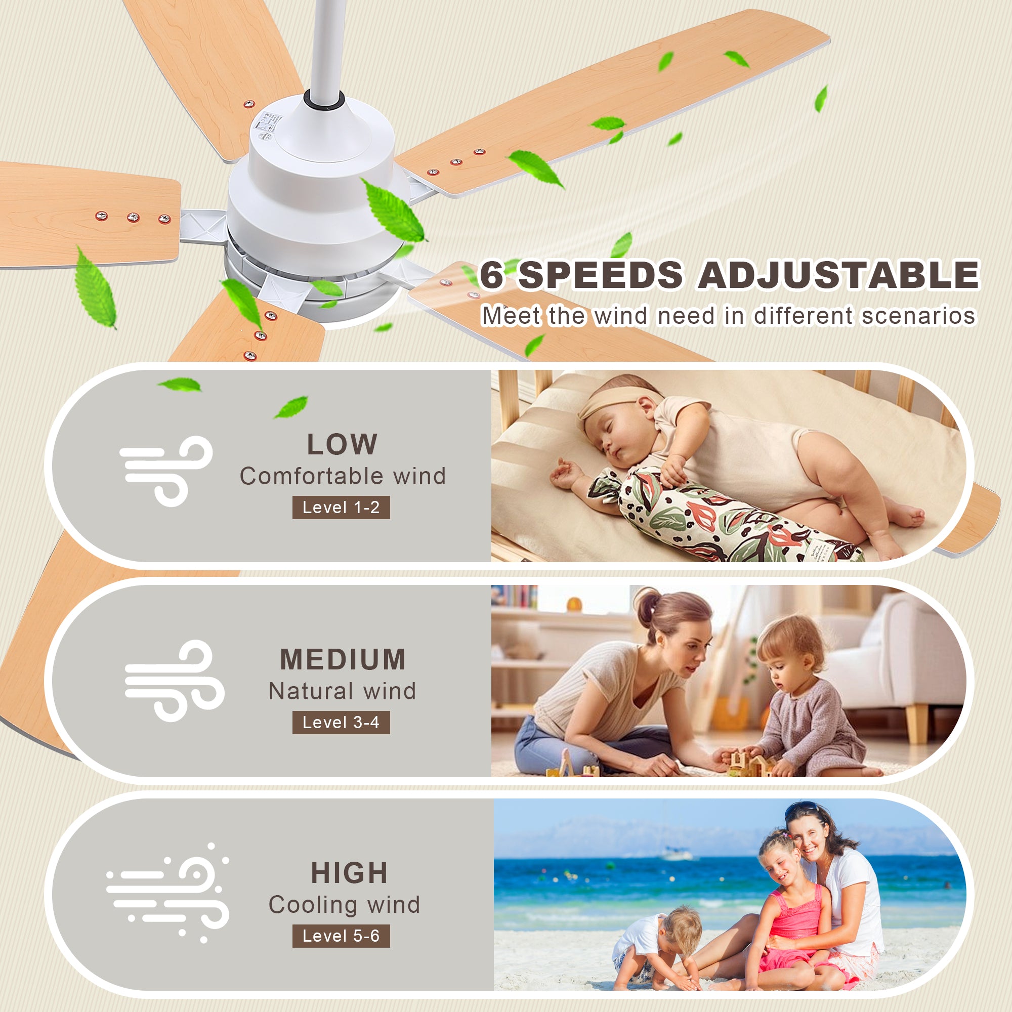 Ceiling Fans with Lights and Remote - 52 Inch Flush Mount Ceiling Fan with Noiseless Reversible DC Motor Timer LED Ceiling Fan for Bedroom Living Room Dining Room