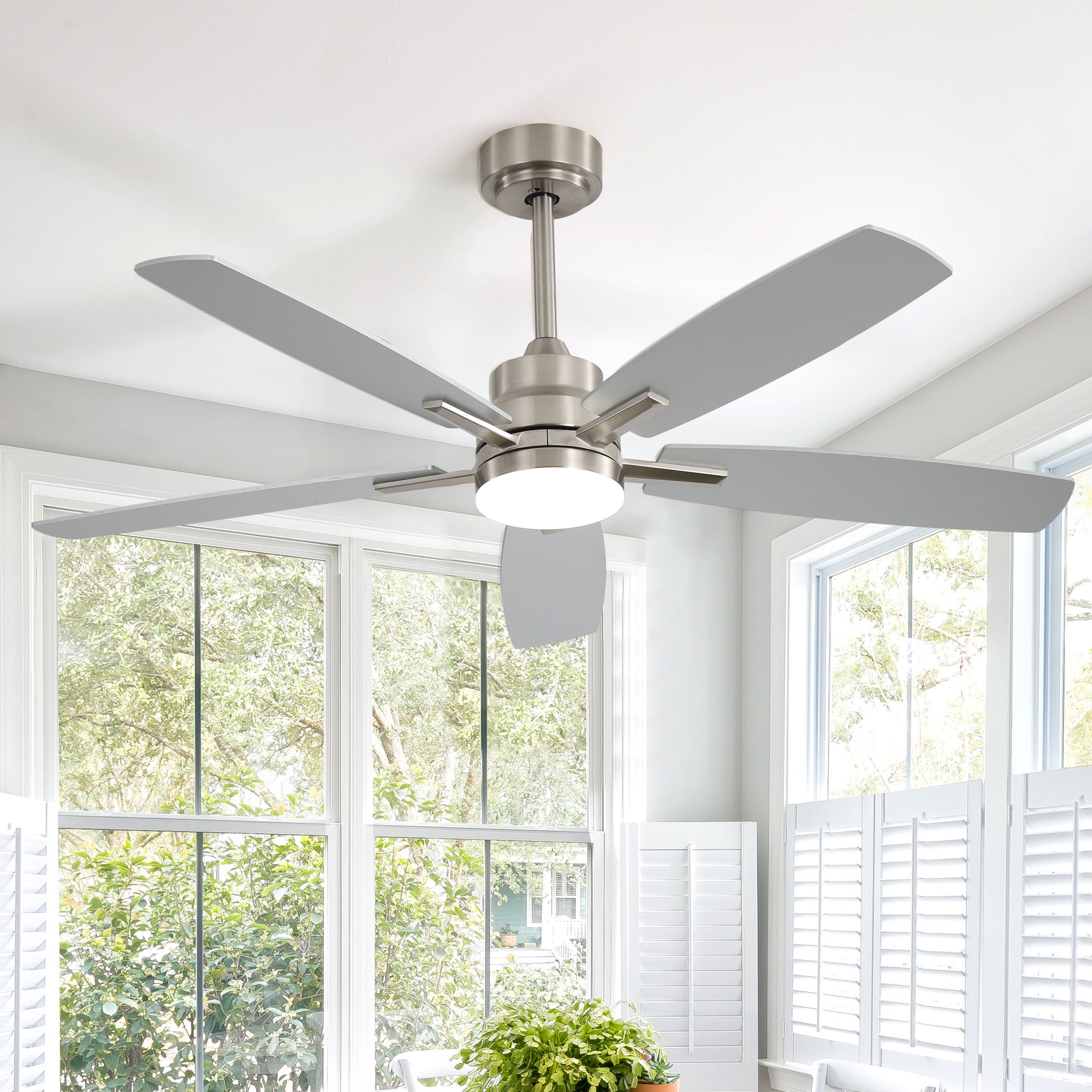 Ceiling Fans with Lights and Remote - 52 Inch Flush Mount Ceiling Fan with Noiseless Reversible DC Motor Timer LED Ceiling Fan for Bedroom Living Room Dining Room